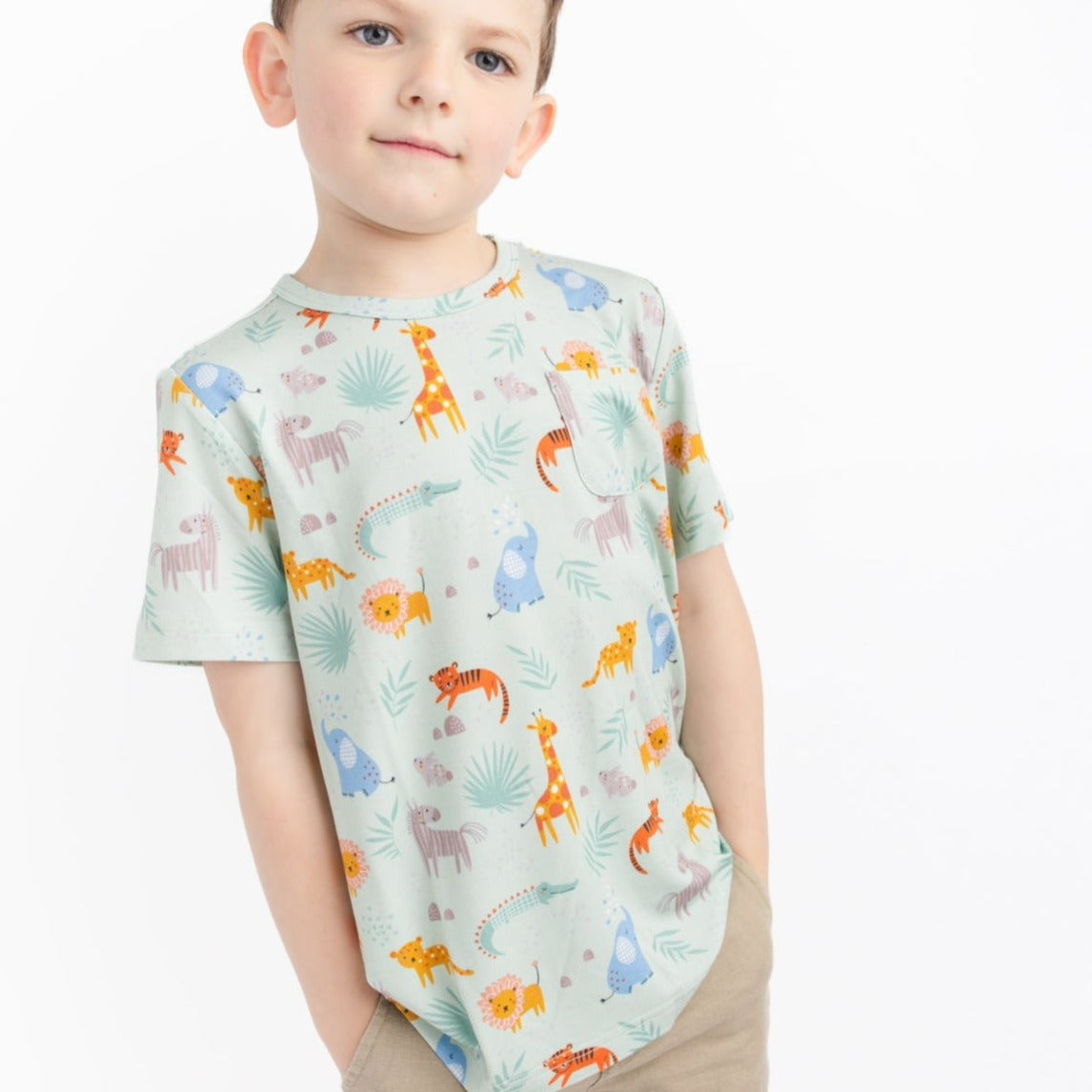 Jungle buddies pocket tee bamboo viscose