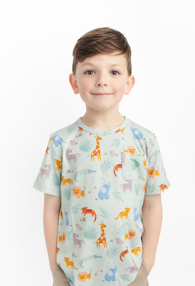 Jungle buddies pocket tee bamboo viscose